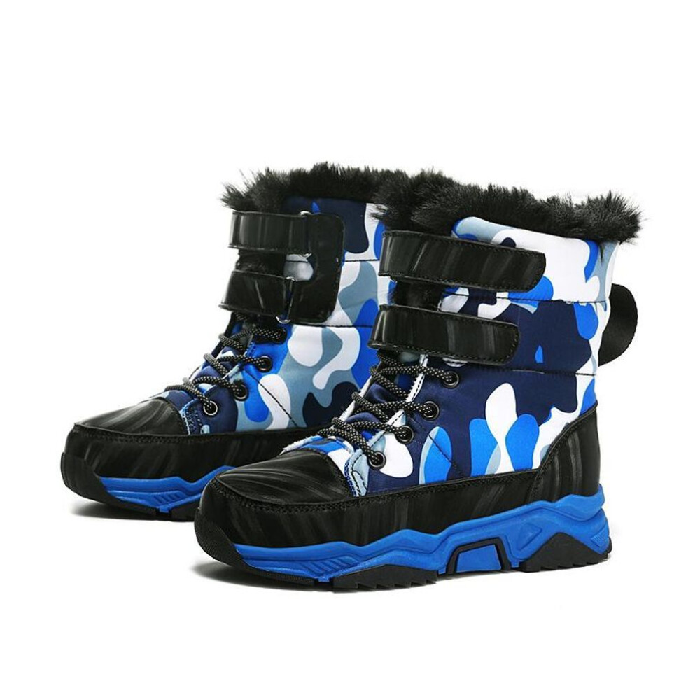 (blue, 30) Children Warm Snow Boots Kids Winter Cotton Shoes Non-slip Snow Outdoor Warm Plush Boots High Top Warm Furry Footwear Waterproof Warm Sneakers