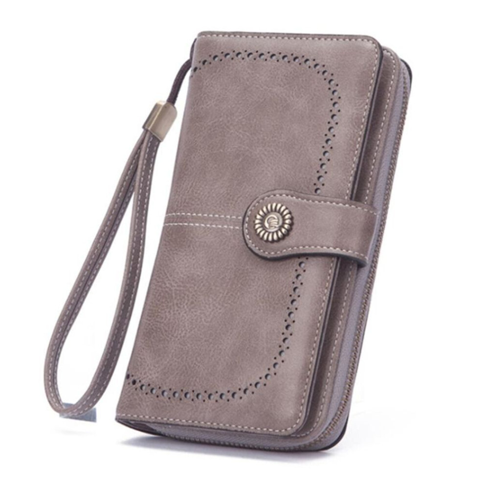 (grey, One size) Women&apos;s Long Wallet Vintage Oil Wax Leather Wallet Large Capacity Mobile Phone Bag Clutch