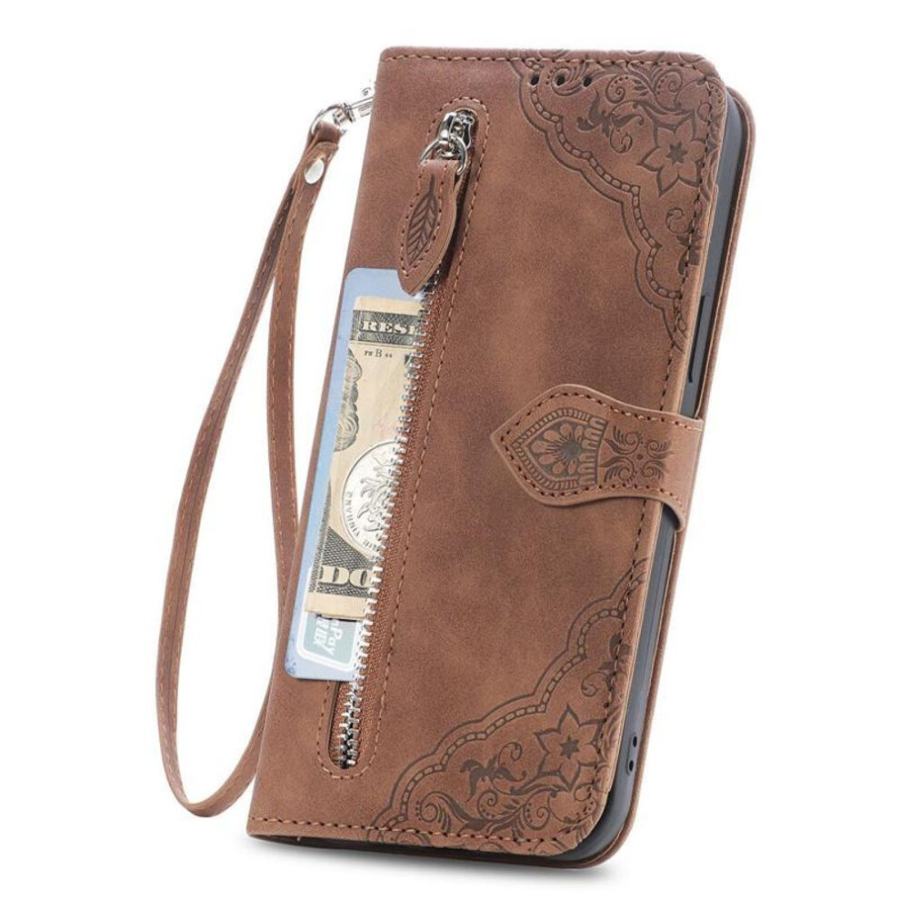 (brown, iPhone XR) Flip Leather Phone Case For Samsung Galaxy A53 A73 A33 A23 A13 A14 A34 A54 A21S A22 A32 A52 A30 A50 A70 A51 A71 Zipper Wallet Multi-image-OPC-PG2N9PH-NEW