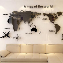 (black, L) Acrylic 3D Home Decor World Map Wall Stickers Creative Home Living Room TV Background Wall Stickers