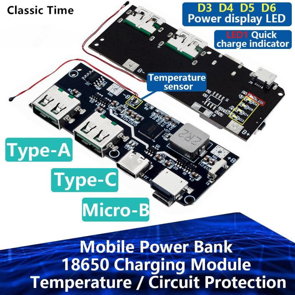 Qc4.0 Qc3.0 Led Dual Usb 5v 4.5a 22.5w Micro/type-c Usb Mobile Power Bank 18650 Charging Module Temperature / Circuit Protection