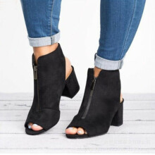 (Black, EU38) High Block Womens Heels Sandals Peep Toe Chunky Ankle Strap Size Boots Shoes