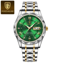 (green) New Top Brand Luxury Man Wristwatch Waterproof Luminous Date Week Men Watches Stainless Steel Quartz Men's Watch Male