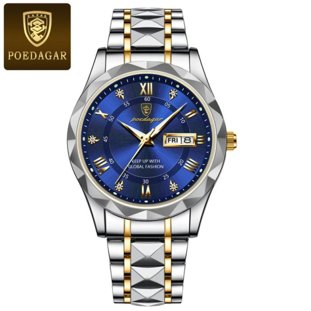 Photos - Wrist Watch Poedagar  New Top Brand Luxury Man Wristwatch Waterproof Luminous Date Week Men Watches Stainless Steel Quartz Men's Watch Male (blue)