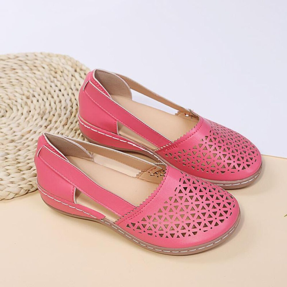(rose red, 41) Ladies Shoes Summer Outer Wear Big Size Casual Sandals Women Shoes Slope Heel Hollow Out Solid Colour Single Shoes Low Heel Sandals