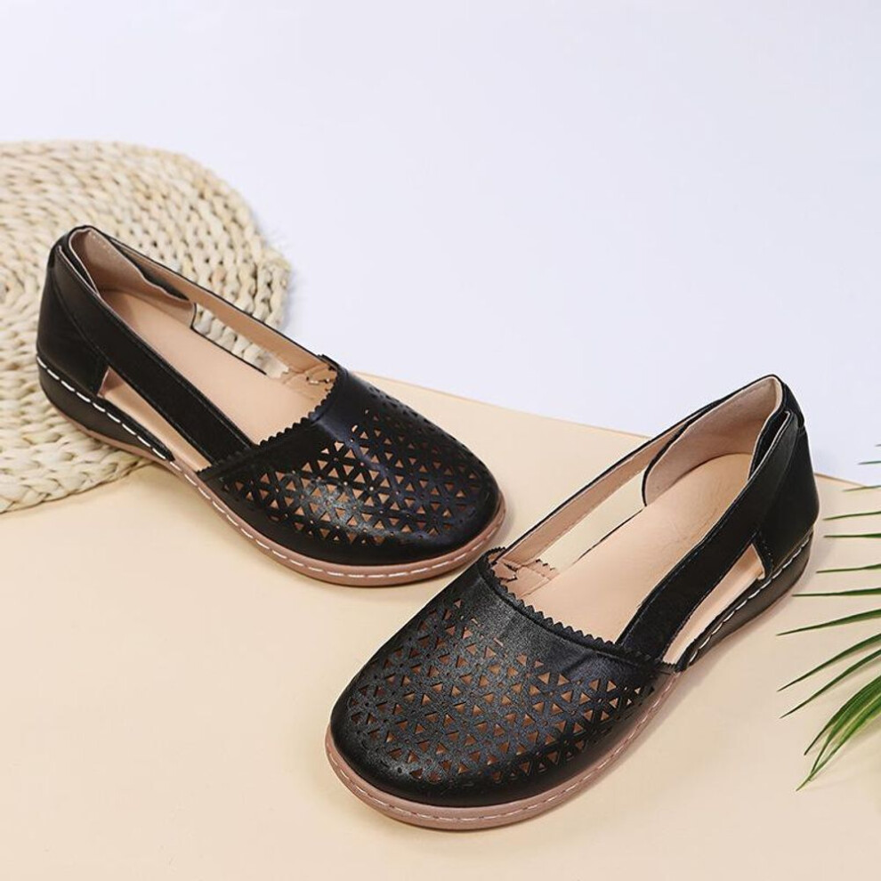 (black, 36) Ladies Shoes Summer Outer Wear Big Size Casual Sandals Women Shoes Slope Heel Hollow Out Solid Colour Single Shoes Low Heel Sandals