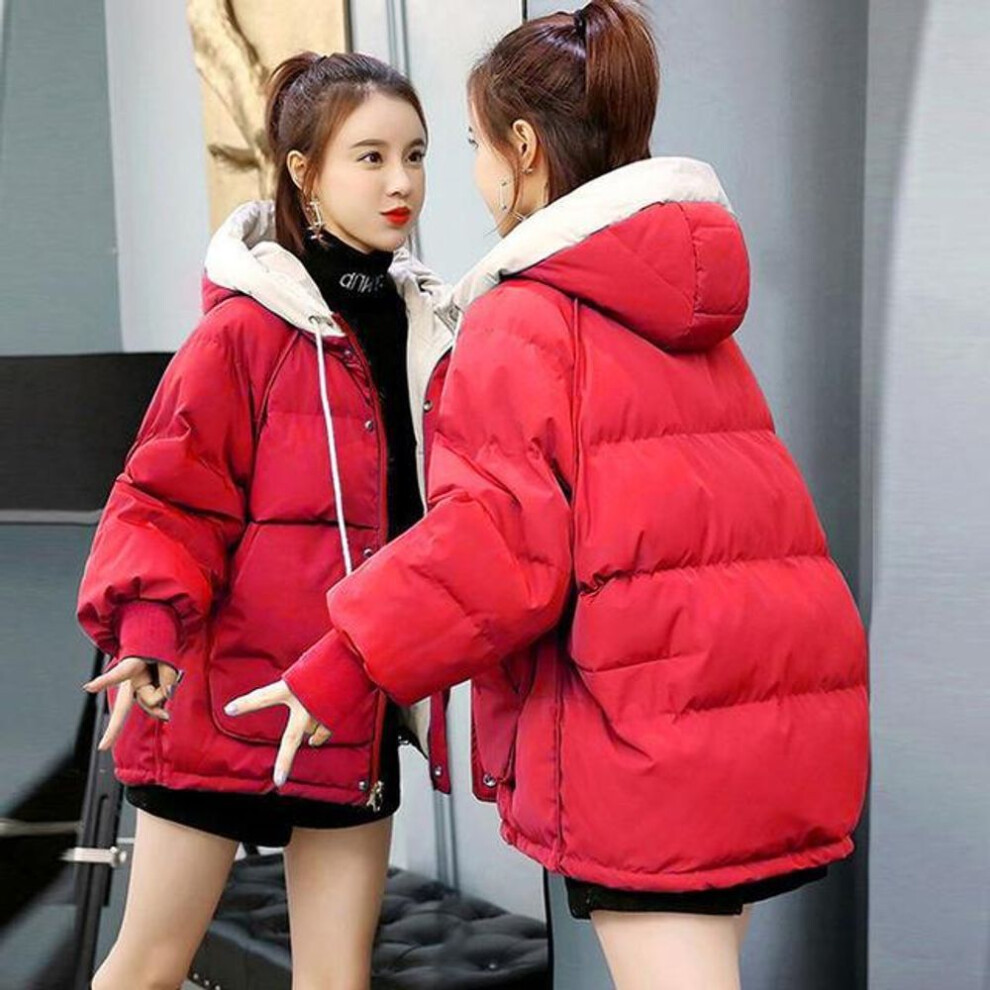 (red, XXXL) Winter Warm Hooded Coat Women New Solid Loose Down Cotton Jacket Ladies White Casual Slim Quilted Windproof Parka Outwear