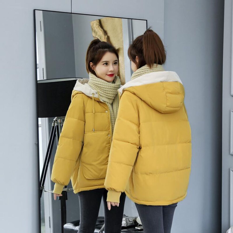 (yellow, XXXL) Winter Warm Hooded Coat Women New Solid Loose Down Cotton Jacket Ladies White Casual Slim Quilted Windproof Parka Outwear