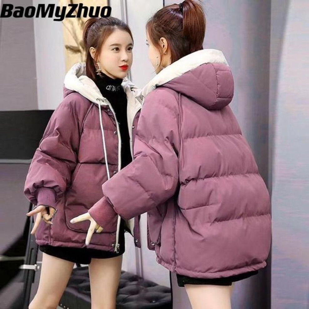 (purple, XXL) Winter Warm Hooded Coat Women New Solid Loose Down Cotton Jacket Ladies White Casual Slim Quilted Windproof Parka Outwear