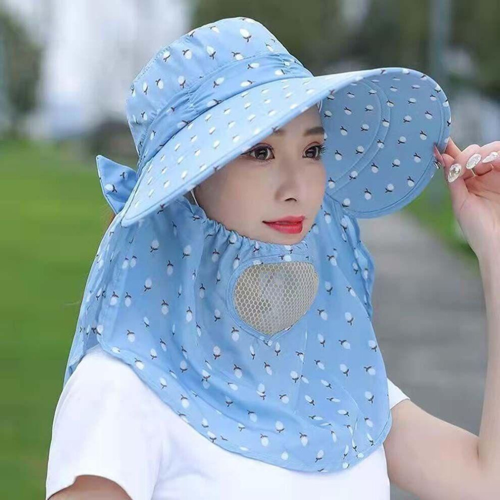 (blue) Mother Sun Hat Big Brim Hiking Caps Women Sun Hat With Neck Flap Bucket Hat Summer UV Protection