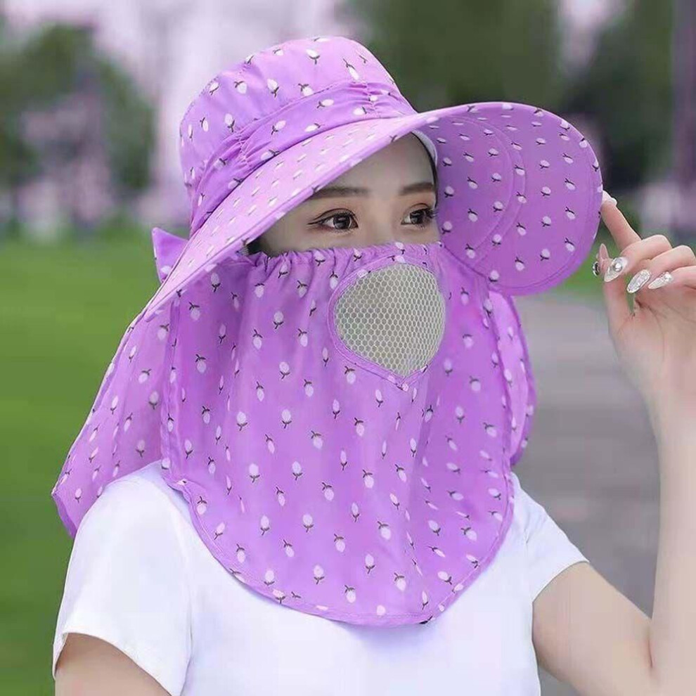 (purple) Mother Sun Hat Big Brim Hiking Caps Women Sun Hat With Neck Flap Bucket Hat Summer UV Protection