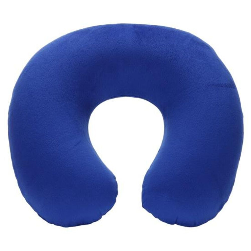 (royal blue) Practical U-shaped Neck Cushion Inflatable Support Neck Flocked Plush Fabric Outdoor Nap Travel Pillow Plane Accessories