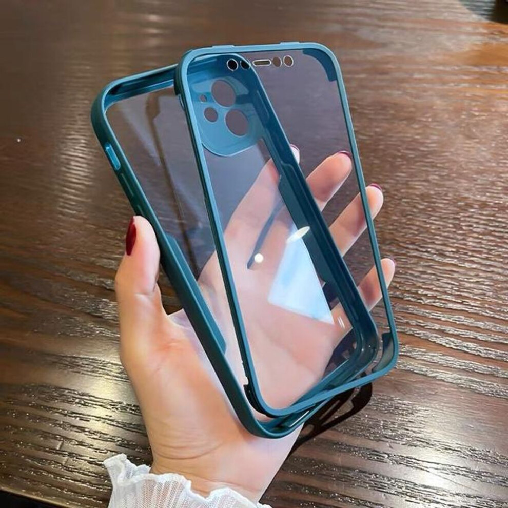 (dark green, iPhone 11) Luxury 360 Full Body Front+Back Clear Phone Case for IPhone 16 15 14 13 11 12 Pro Max XS X XR Shockproof Bumper Silicone Cover