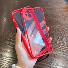 (red, iPhone 13) Luxury 360 Full Body Front+Back Clear Phone Case for IPhone 16 15 14 13 11 12 Pro Max XS X XR Shockproof Bumper Silicone Cover for Samsung Xiaomi Oppo