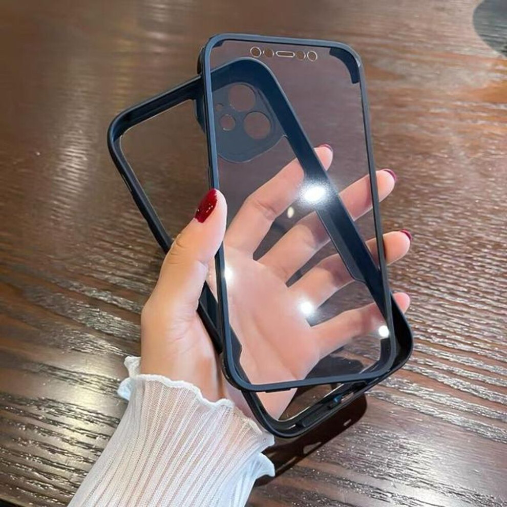 (black, Xiaomi Mi 12 Pro) Luxury 360 Full Body Front+Back Clear Phone Case for IPhone 16 15 14 13 11 12 Pro Max XS X XR Shockproof Bumper Silicone Cover for Samsung Xiaomi Oppo