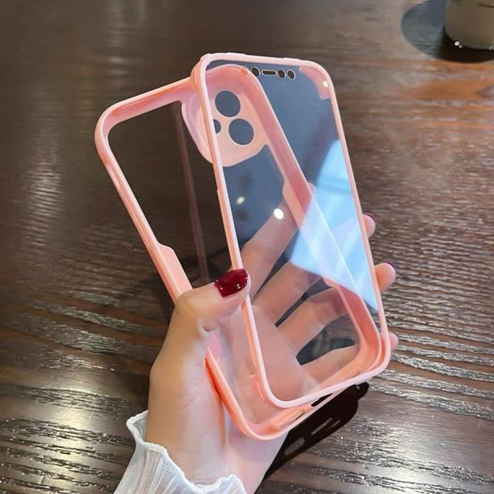(pink, iPhone 12) Luxury 360 Full Body Front+Back Clear Phone Case for IPhone 16 15 14 13 11 12 Pro Max XS X XR Shockproof Bumper Silicone Cover for Samsung Xiaomi Oppo