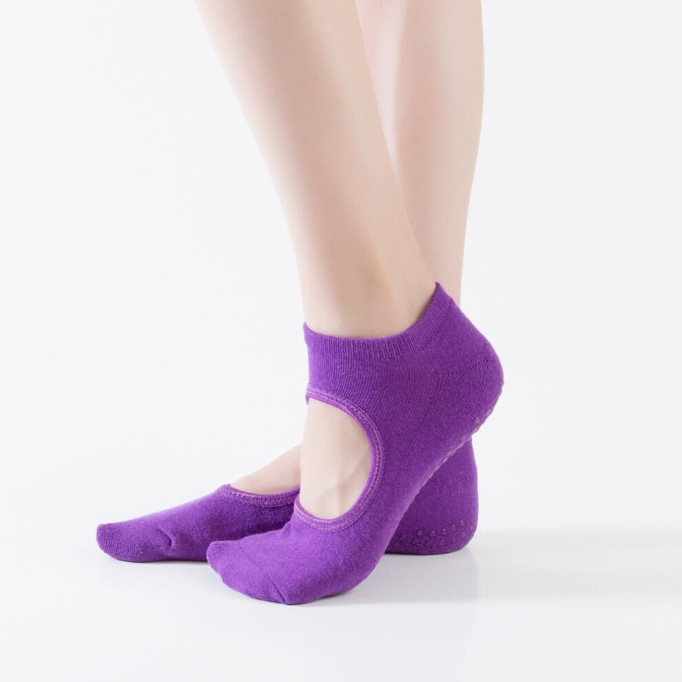 (deep,purple, One Size) Backless Non-slip Fitness Pilates Socks Cotton Women Sport Yoga Socks Ballet Dance Slippers Barefoot Sock Workout For Gym