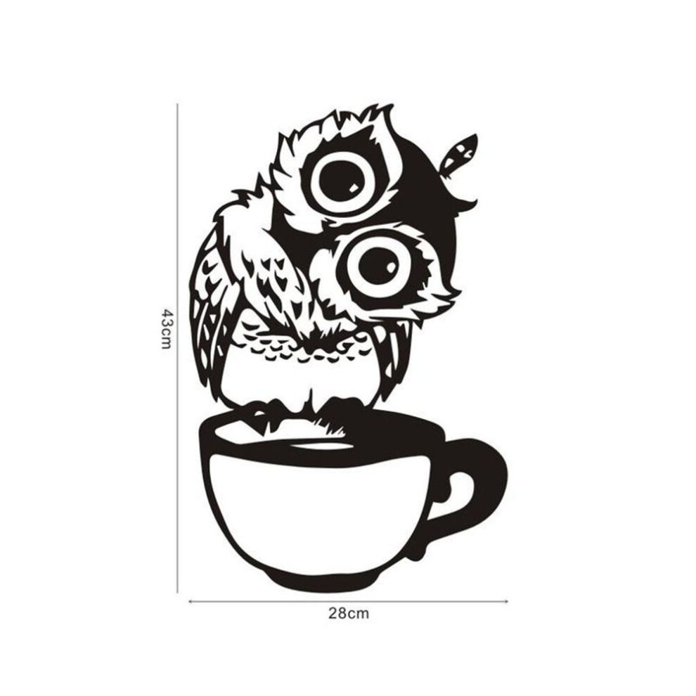 Funny Cartoon Owl Cup Of Tea Coffee For Kitchen Stickers Home Decor Living Wall Sticker