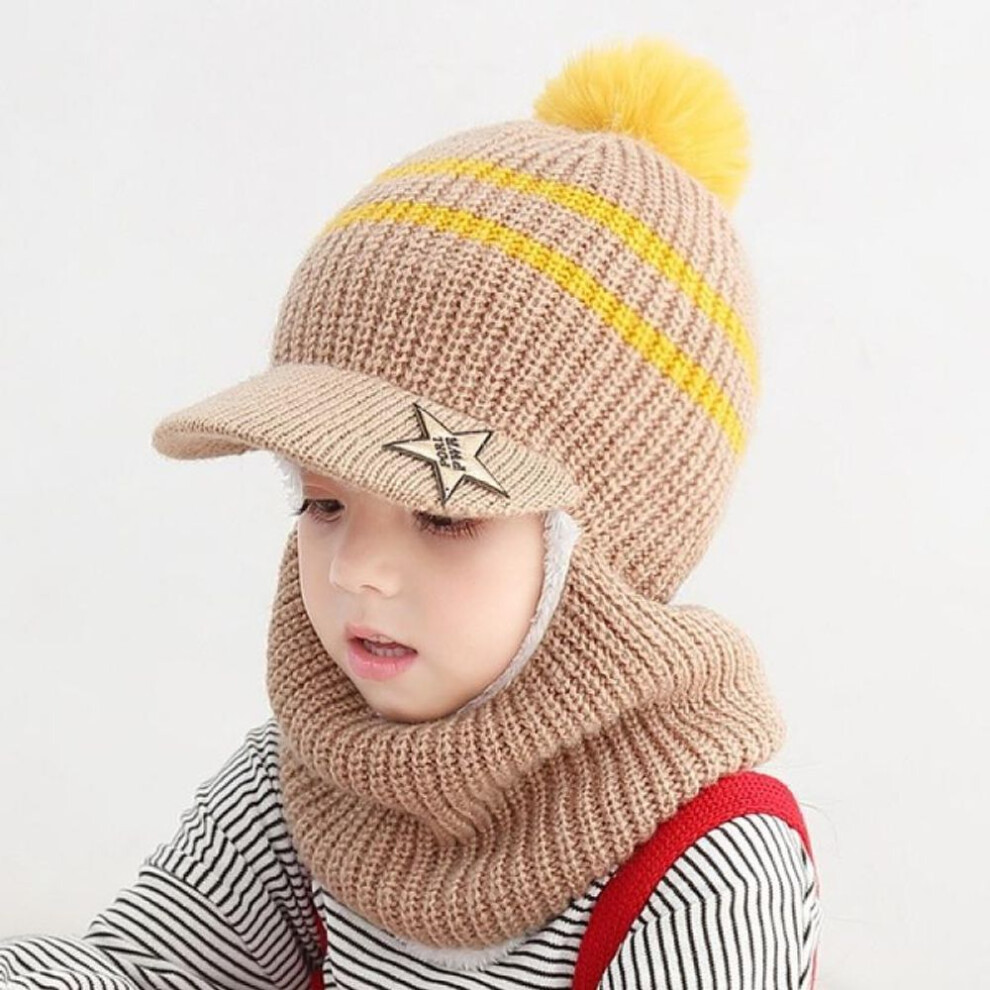 (coffee) Winter Children Knitted Hats Baby Boy Girls Cap Wool Hat Face Scarf Baby Hat Keep Warm Hat For Kids