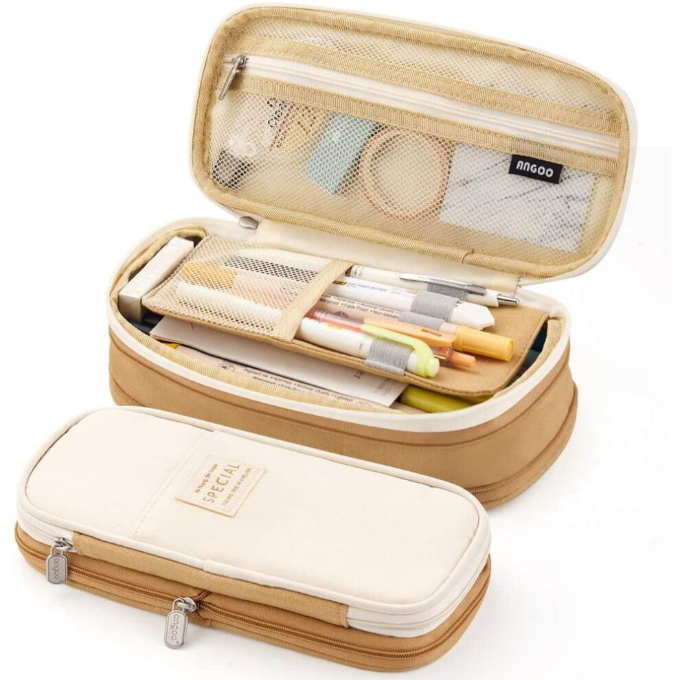 (khaki) 1 Pcs Pencil Case Large Capacity Foldable Bag Waterproof Kawaii Stationery For Students Office School Supplies