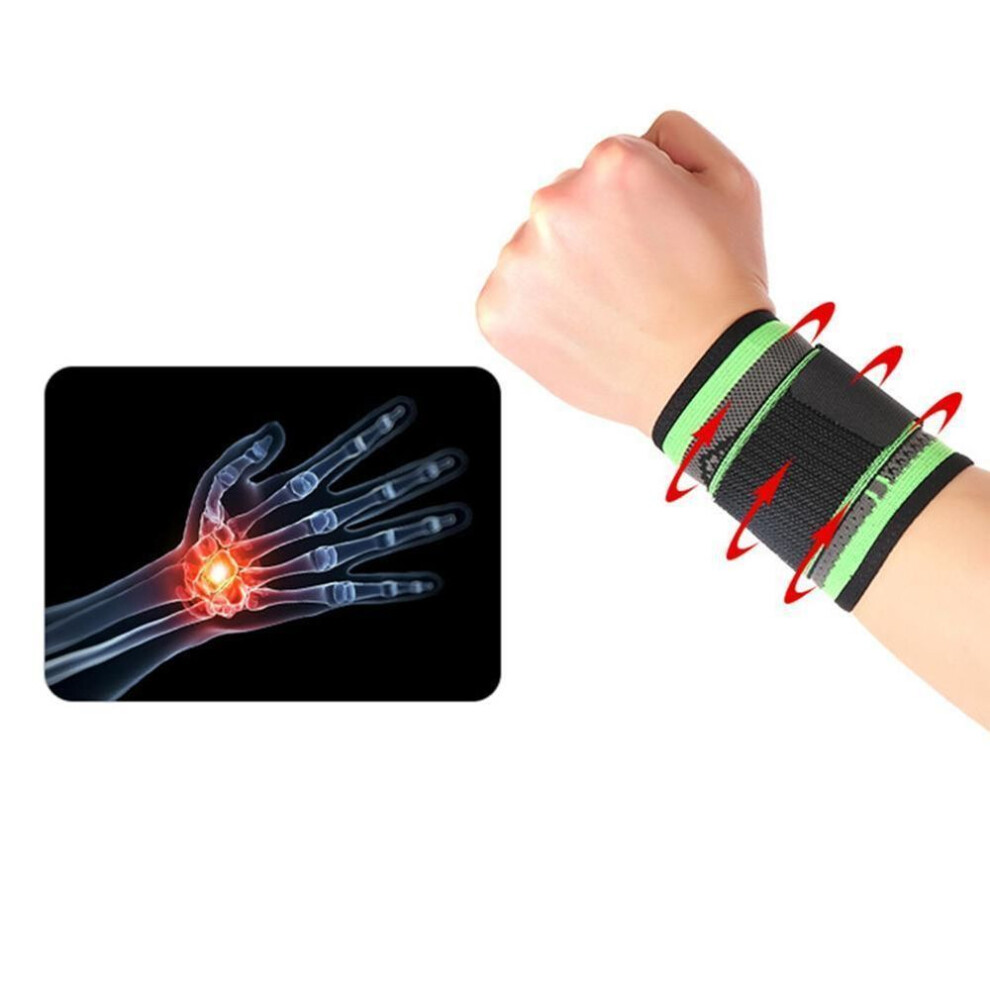 (green, L) 3D Weaving Sports Wrist Support Brace Elastic Strap Wristband Fitness Gym Protector Wraps