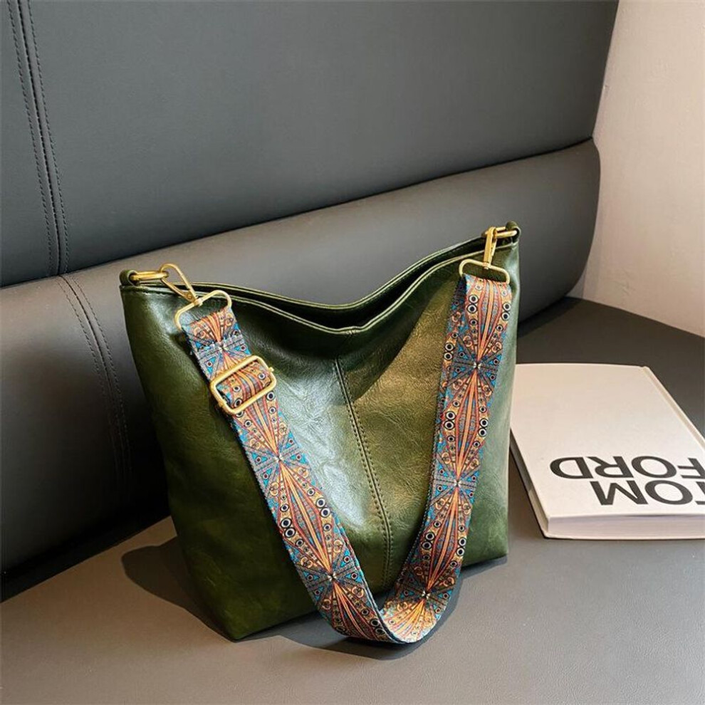 (green, 24x12x26cm) Vintage Women&apos;s Shoulder Bag Pu Leather Bucket Crossbody Messenger Bag, Shopping Tote Purse