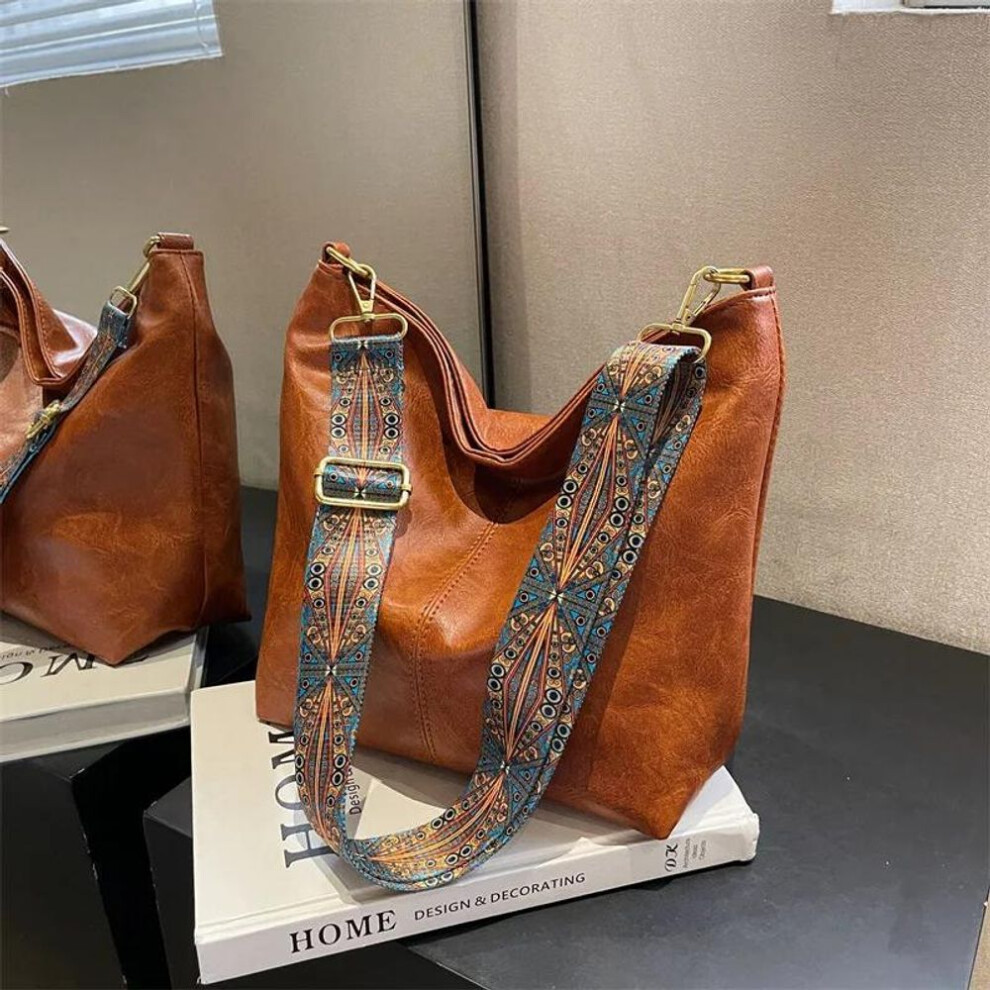 (tan, 24x12x26cm) Vintage Women&apos;s Shoulder Bag Pu Leather Bucket Crossbody Messenger Bag, Shopping Tote Purse