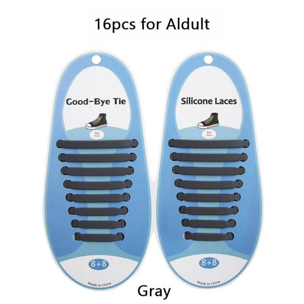 (Gray) 16pcs/set Fashion Unisex Women Men Athletic Running No Tie Shoelaces Elastic Silicone Shoe Lace All Sneakers Fit Strap