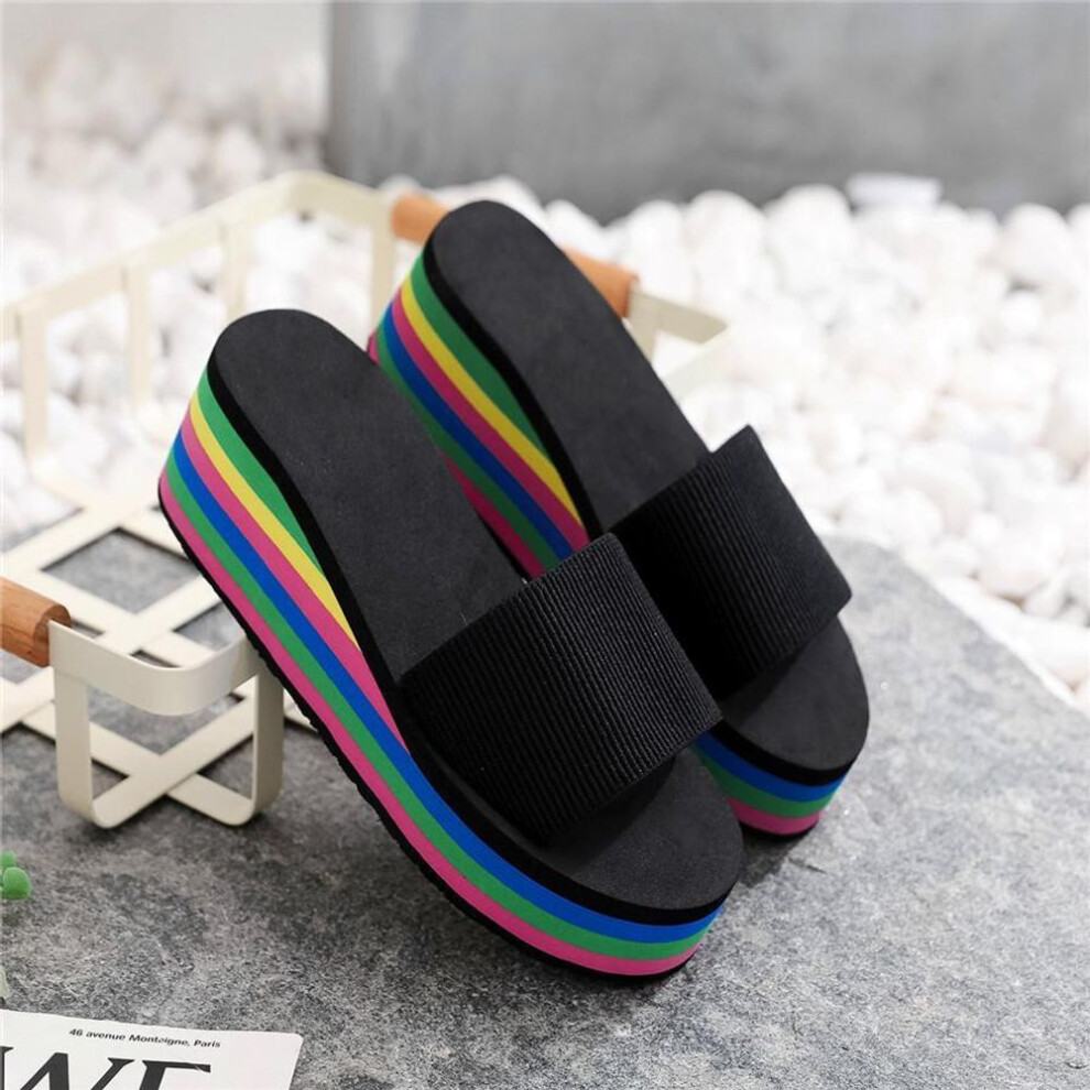 (black, 35) Women&apos;s Summer Slope Slippers Non-slip High-heeled Platform Sandals Beach Shoes