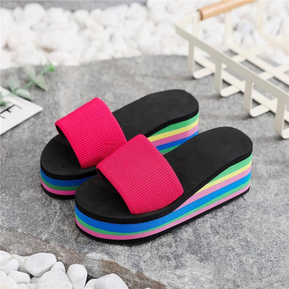 (red, 39) Women&apos;s Summer Slope Slippers Non-slip High-heeled Platform Sandals Beach Shoes