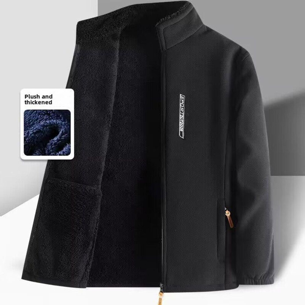 (black, 3XL) Outdoor Plus Velvet Thick Sweater Men&apos;s Warm Clothing Autumn and Winter Jacket Loose Large Size Polar Fleece Casual Cardigan Jacket