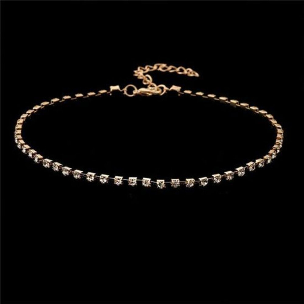 (golden) Women Shiny Rhinestones Collar Choker Necklace Wedding Party Jewelry