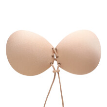 (Skin, C) Bra Invisible Backless Push Up Seamless Selfadhesive Sticky Laceup Strapless