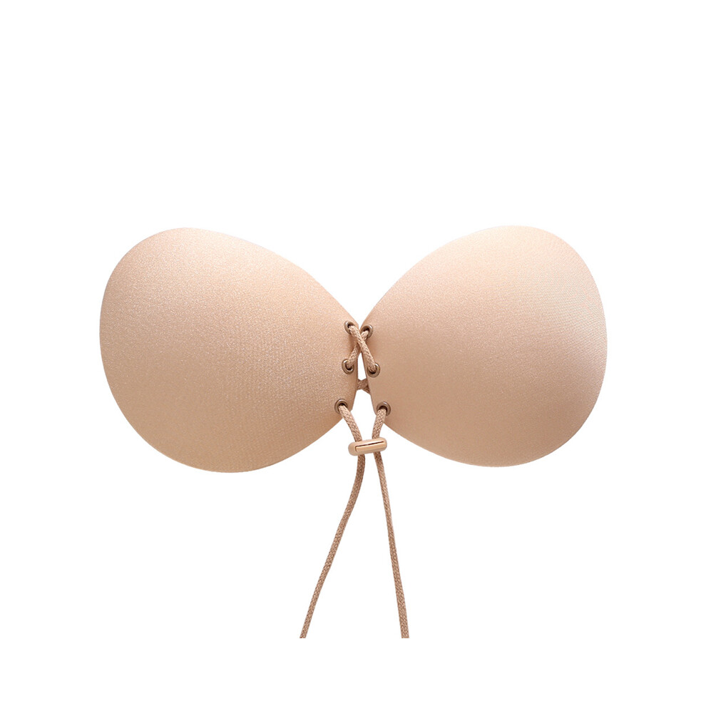 (Skin, C) Bra Invisible Backless Push Up Seamless Selfadhesive Sticky Laceup Strapless