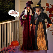 Life Animated Size Witch With Led Eyes And Spooky Sounds Decorations Halloween