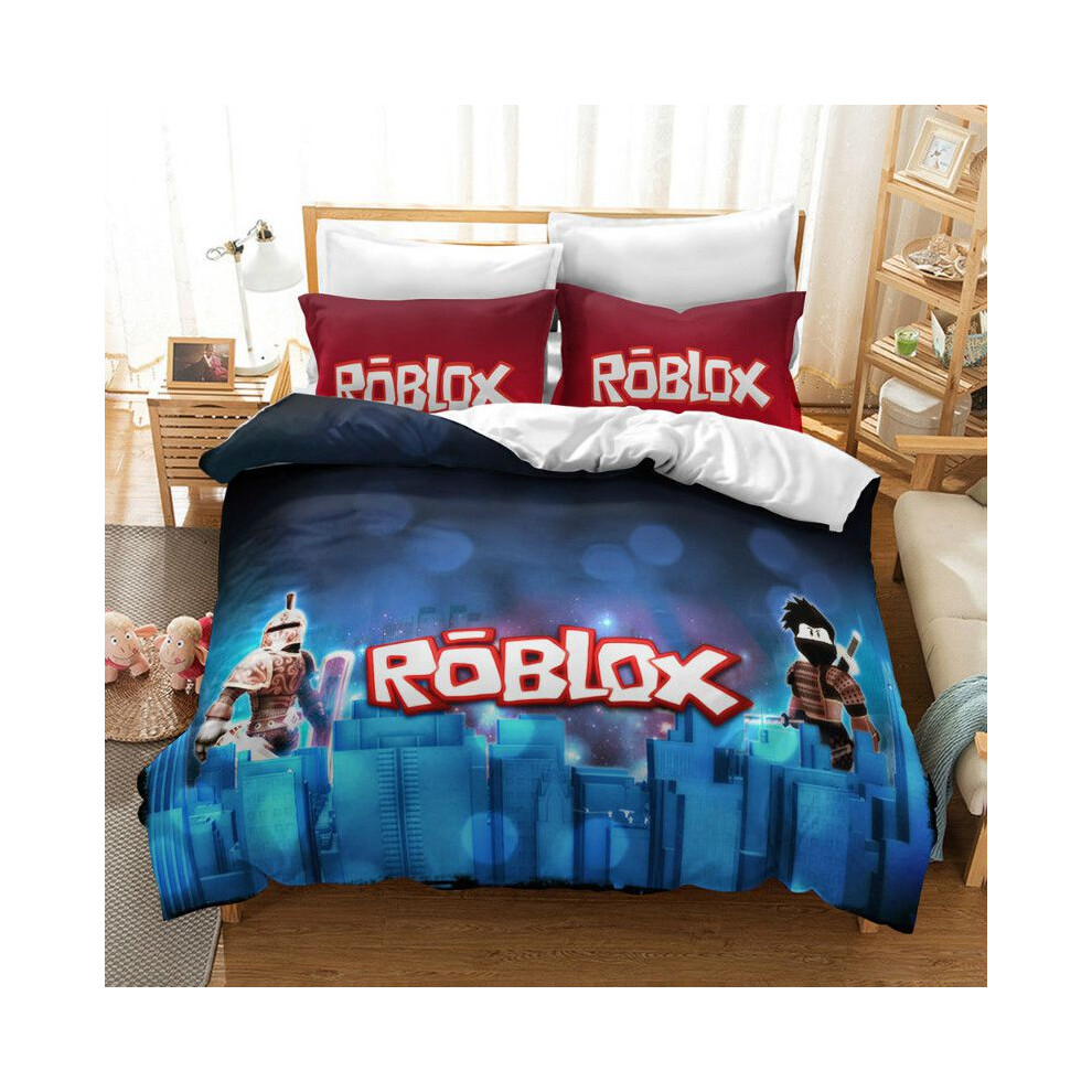 (Blue, EU-Single(2pcs):135×200cm) Game Printed 3d Roblox Bedding Set Quilt Cover Pillow Shame Us King Queen Uk