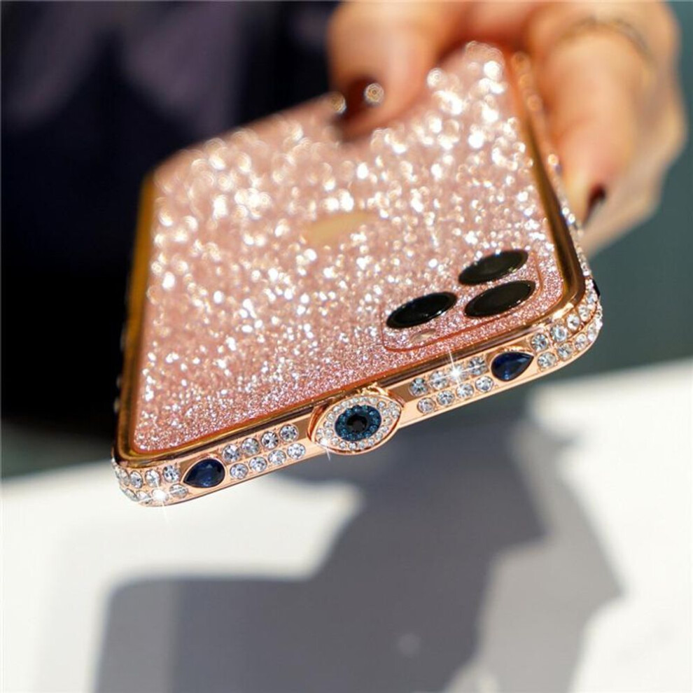 (rose gold, iphone 11pro) Rhinestone Crystal Diamond Metal Bumper Phone Case For iPhone 14 Plus 13 12 11 Pro XS Max XR X Bling Glitter Back Film Cover