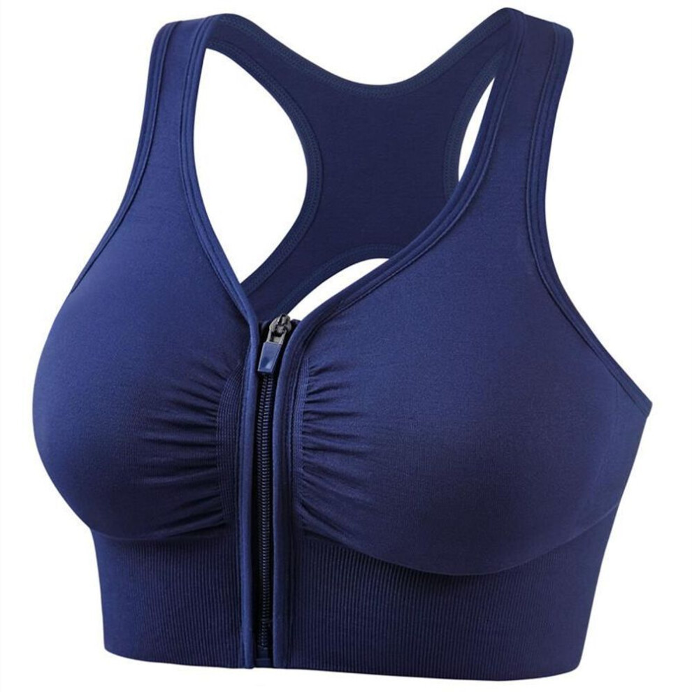 (navy blue, S) Women Sports Bra Shockproof Gather Underwear for Sporty Women Plus Size Bodybuilding Run Yoga Zipper Sports Bras Intimates