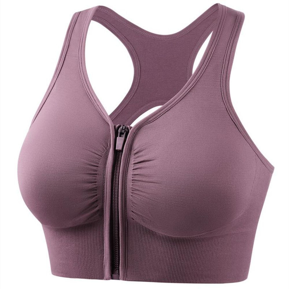 (purple, M) Women Sports Bra Shockproof Gather Underwear For Sporty Women Plus Size Bodybuilding Run Yoga Zipper Sports Bras Intimates