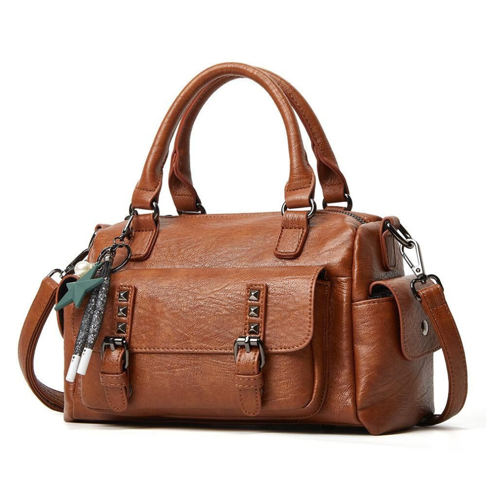 (brown) Retro Handbags for Women Fashion Designer PU Leather Shoulder Bags Female Top-Handle Tote Crossbody Messenger Bag