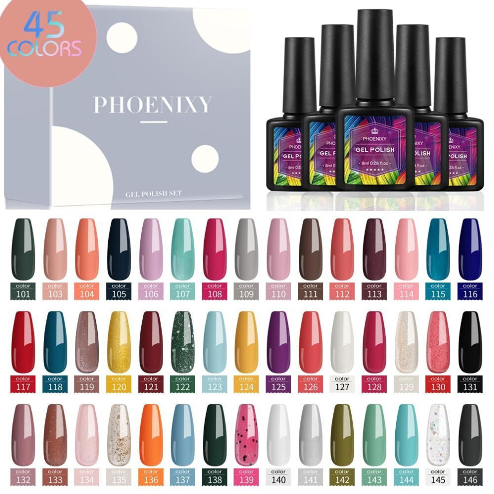 Phoenixy Nail Gel Kit 45colors Gel Nail Polish Soak Off Gel Nail Starter Kit Nail Art Pastel Gel Polish Set For Manicure Diy At Home
