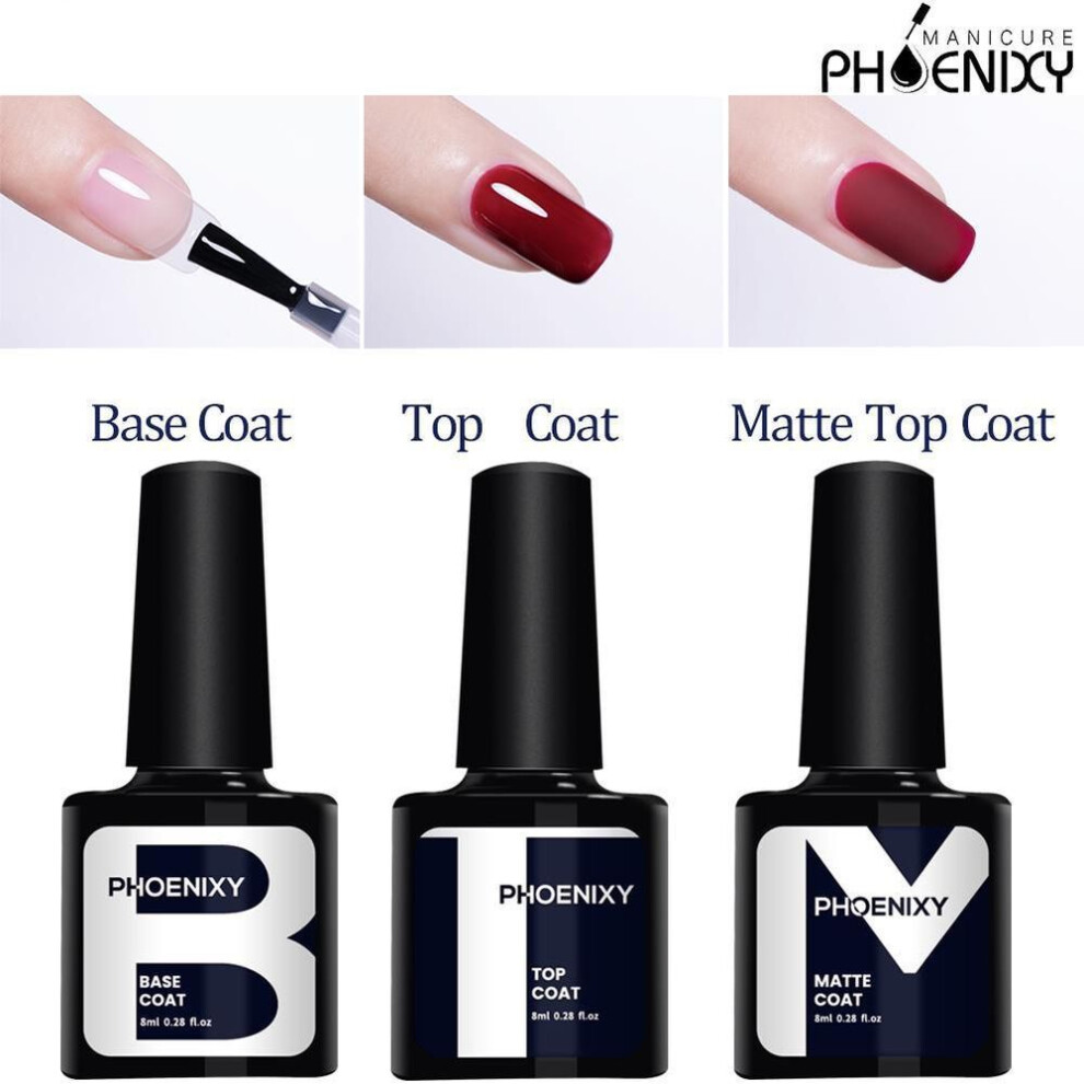 PHOENIXY 8ML Top Coat Base Coat Gel Matte Top Coat Nail Polish Nail Art UV Primer For Manicure Soak-Off Gel Lacquer