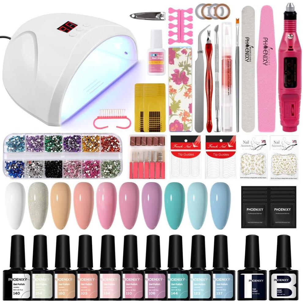 (SET 2) Phoenixy 36w Nail Lamp With 8ml Nail Art Polish 3pcs Uv Gel Kit Nail Varnish Nail Drill Machine Manicure Tools Set For Nail Design
