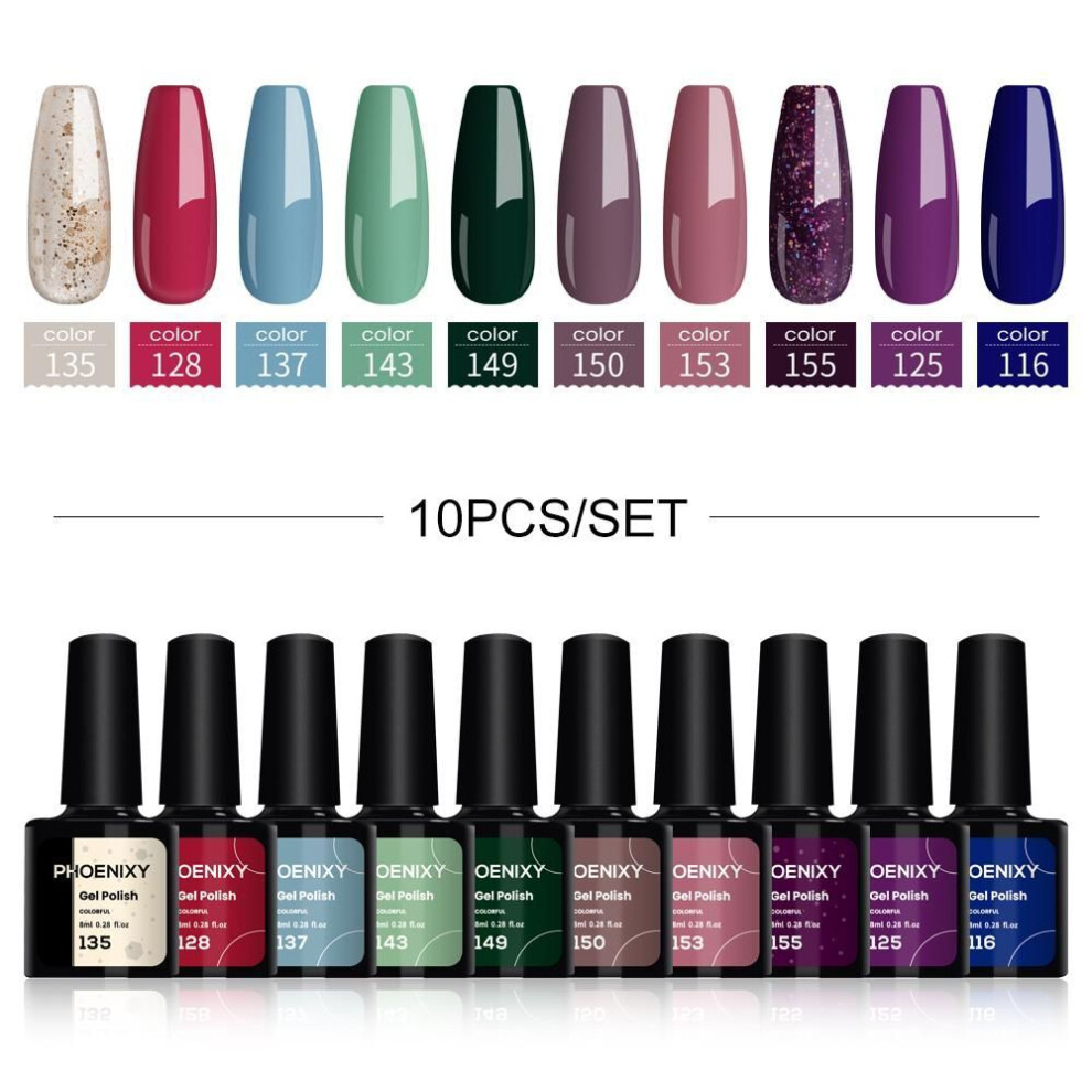 (color 2) Phoenixy 10pcs/kits Gel Nail Polish Set Spring Summer Glitter Nude Color Series Soak Off Uv Led Nail Art Varnish Manicure Set