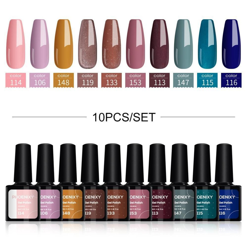 (color 4) Phoenixy 10pcs/kits Gel Nail Polish Set Spring Summer Glitter Nude Color Series Soak Off Uv Led Nail Art Varnish Manicure Set