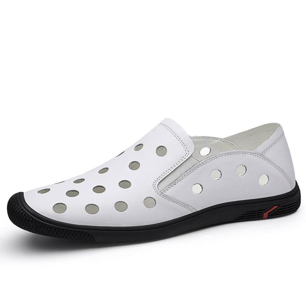 (white, 44) Breathable Genuine Leather Men Sandals Moccasins Men Business Dress Sandals Handmade Leather Shoes Men Sandalias