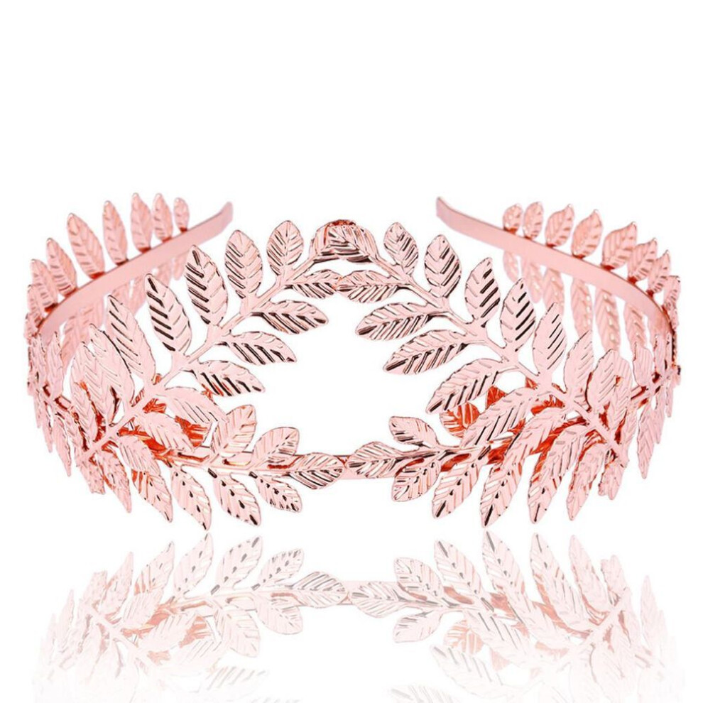 (rose gold) Women Goddess Leaf Flower Hair Crown Head Piece Gold Band Bridal