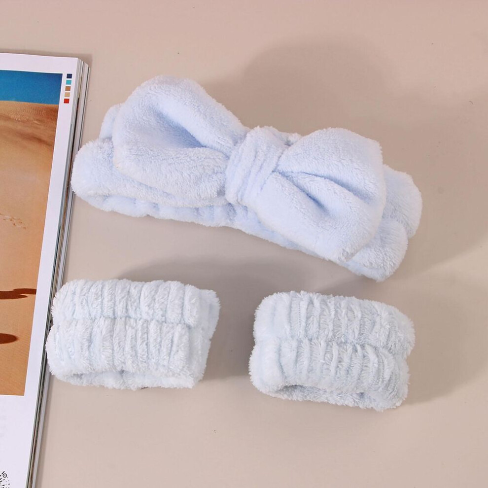 (light blue, One Size) 3pcs Headband Wrist Washband Face Wash Set, Microfiber Wrist Wash Bands Hair Band For Women Girls