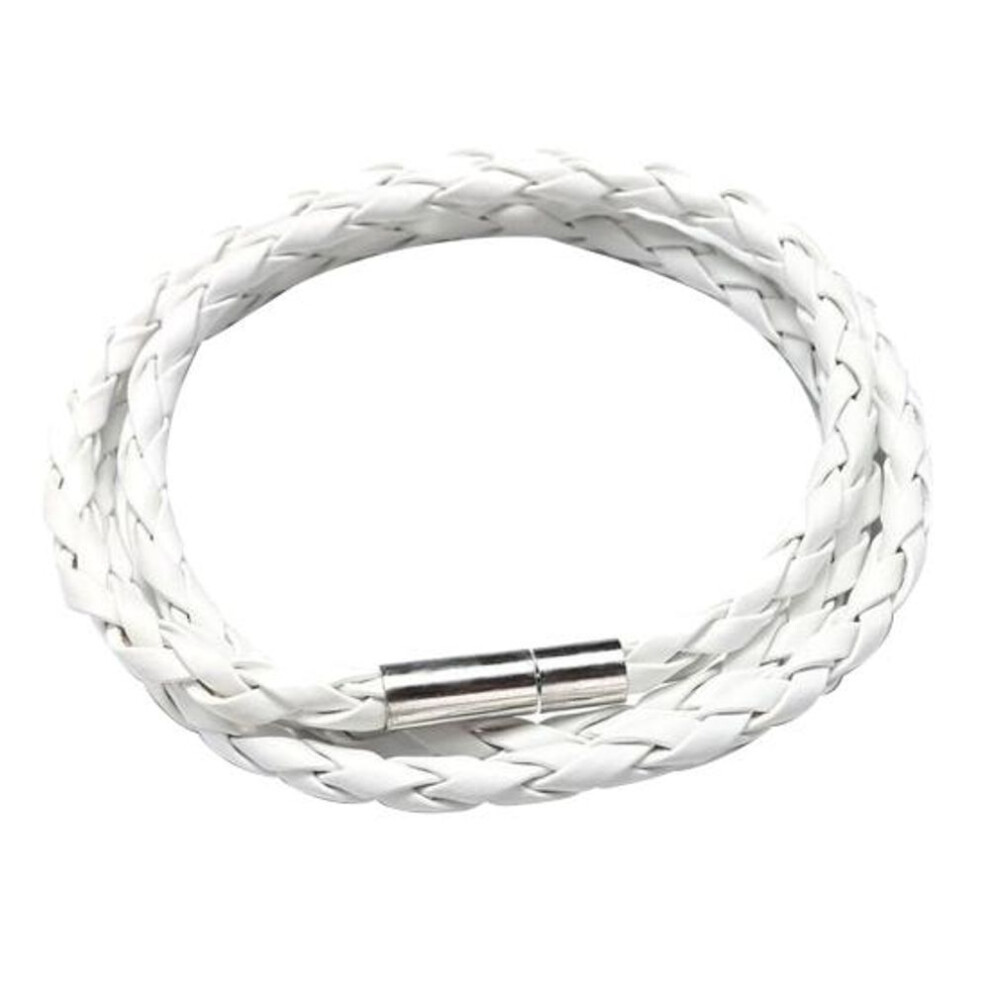 (white) Vintage Women Men Multilayer Braided Leather Cuff Bangle Wristband Bracelet Gift