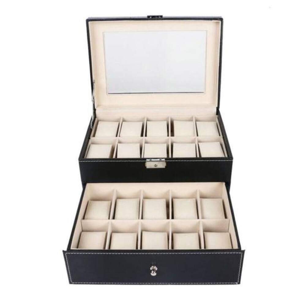 (20 Slot) 6/10/12/20 Slots Faux Leather Wrist Watch Storage Box Display Case Organizer